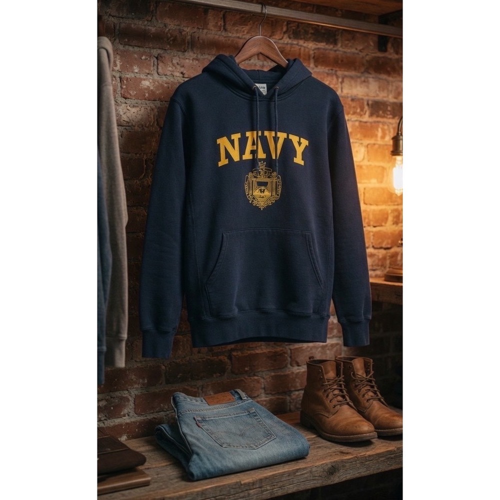 Vtg Champion Reverse Weave Navy US Naval Academy Hoodie Small Blue Sweatshirt
